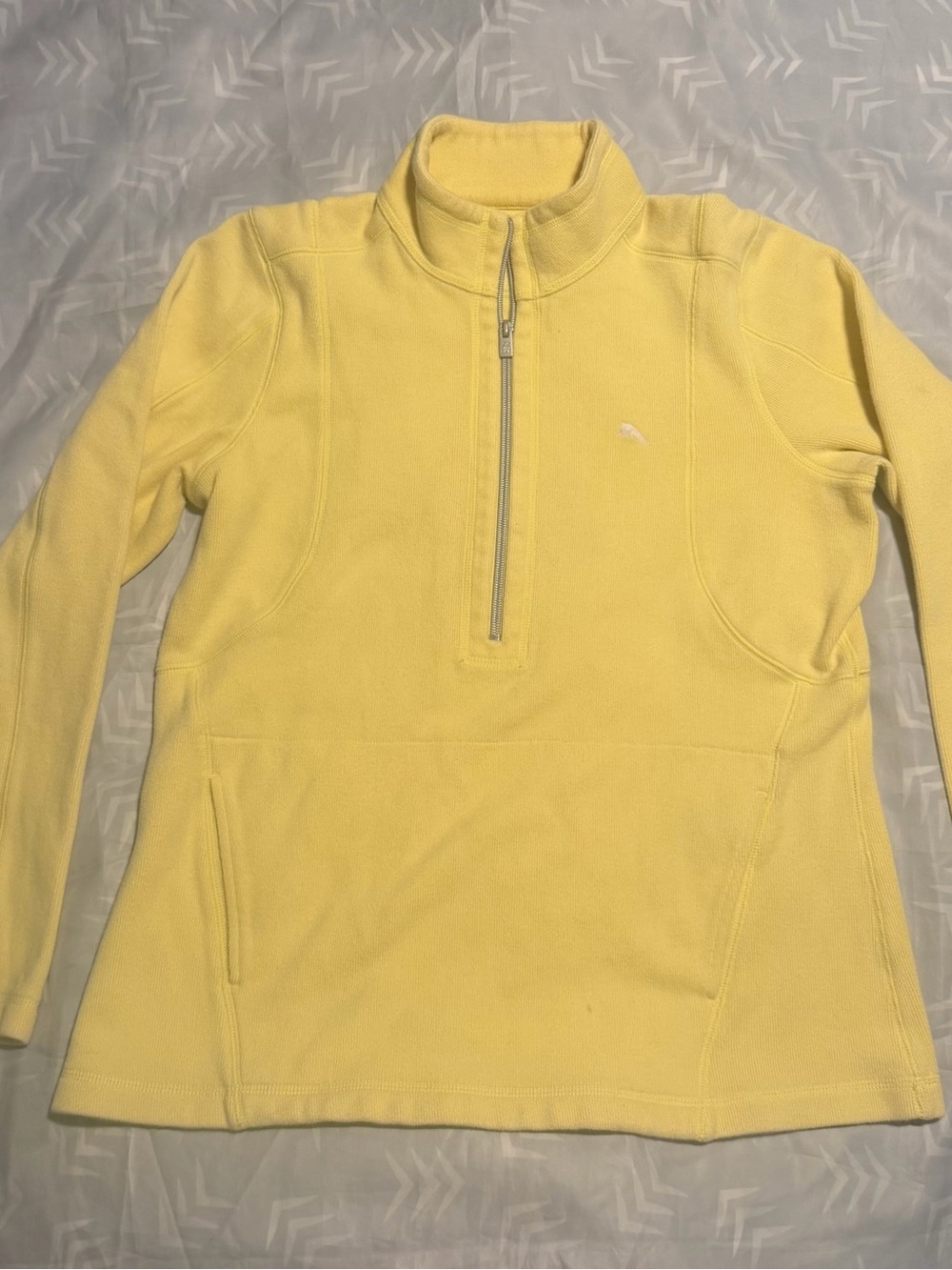 Tommy Bahama Lemon Yellow Half-Zip Cowl Turtleneck Pullover